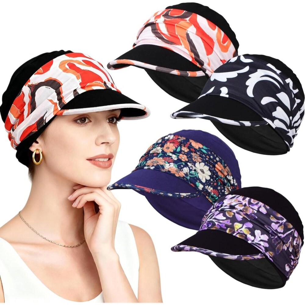 4 Pcs Stretch Chemo Headwear for Women, Soft Cancer Headwear, Viscose Newsboy Ca